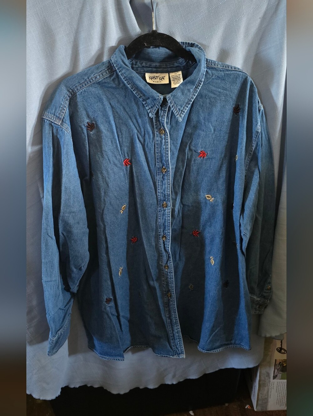 krazy kat Blue Embroidered Denim Button-Down Shirt